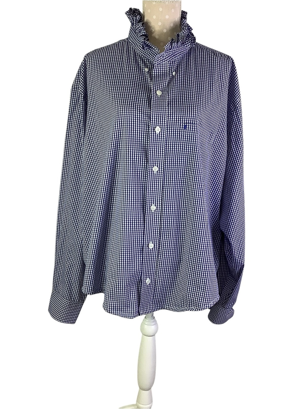 Izod Upcycled Navy and White Gingham Shirt - Picture 2 of 10